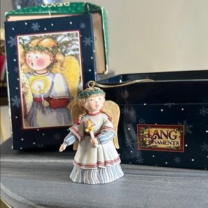 Vintage Lang and Wise Collectible Angel Ornament with Candle, artwork of Sherri